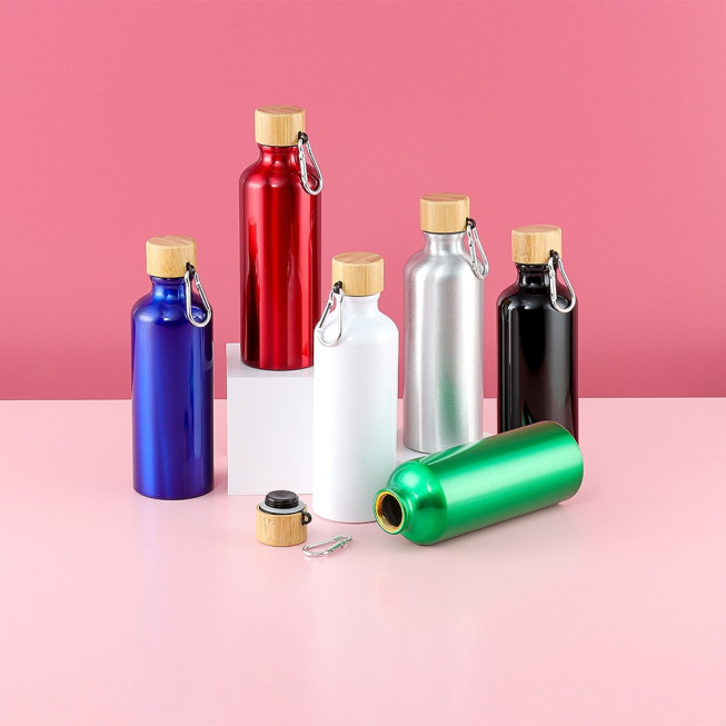 GARRAFA ALUMÍNIO 500ML - TAMPA BAMBU